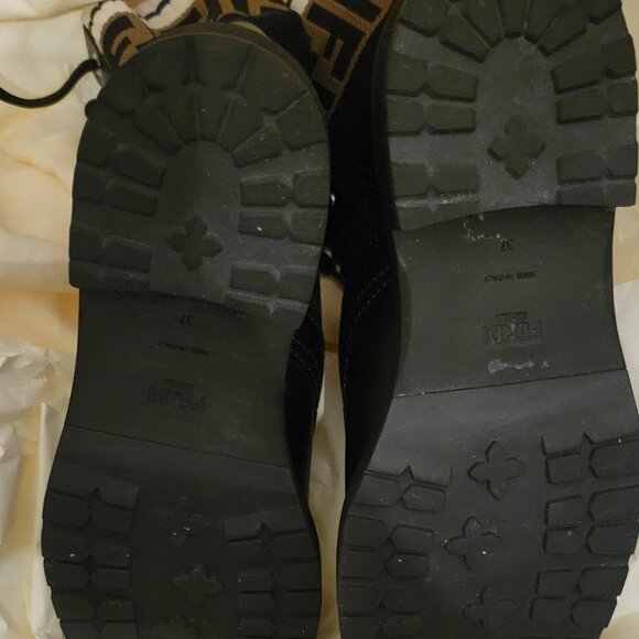 Fendi Black Leather Biker Boots with Fabric, size 7 - Picture 5 of 5